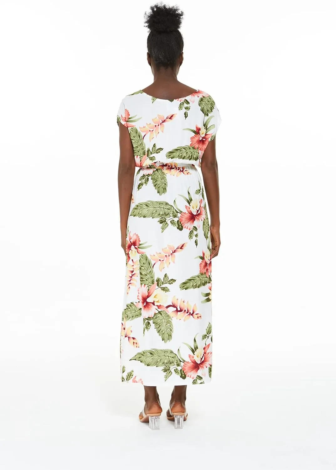 Women's Hawaiian Luau Cap Sleeve Maxi Simple Dress in Pineapple Garden