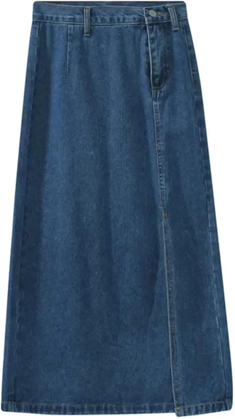 Women's High-Waisted Denim Skirt  Medium-Length Side Slit A-Line Plus Size Casual Spring Summer Dress