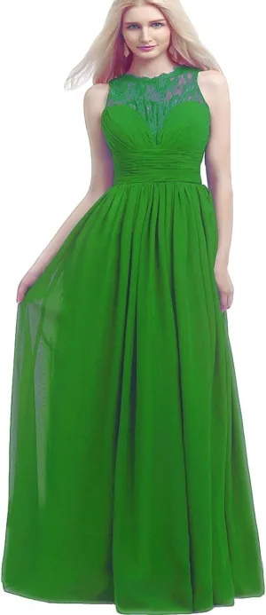 Women's Long Chiffon Lace Sleeveless Evening Dress Long Bridesmaid Party Dresses