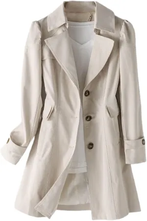 Women's Long Rain Jacket Single Breasted Fall Work Casual Spring Long Sleeve Dressy Button Up Slim Fit Trench Coat