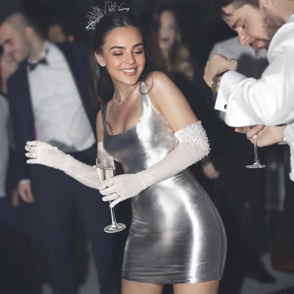 Women's Metallic Mini Dress - Sexy Faux Leather Dresses Sleeveless Bodycon Tank Dresses for Party Club Night