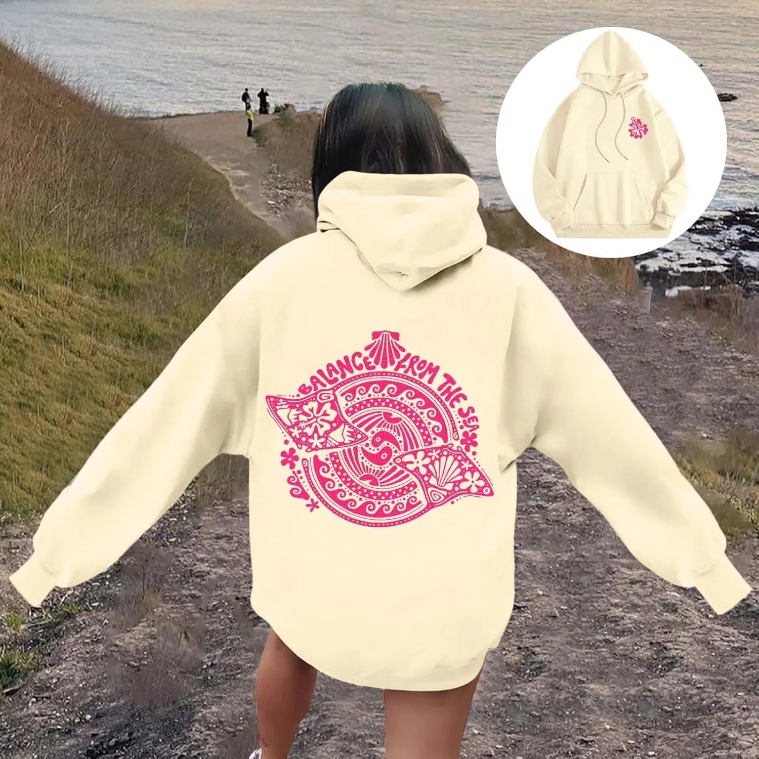 Women's Oversized Sweatshirt Graphic Hoodies Casual Long Sleeve Loose Pullover Tops with Pocket