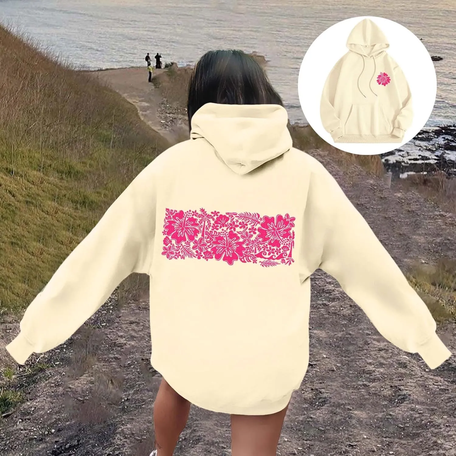 Women's Oversized Sweatshirt Graphic Hoodies Casual Long Sleeve Loose Pullover Tops with Pocket