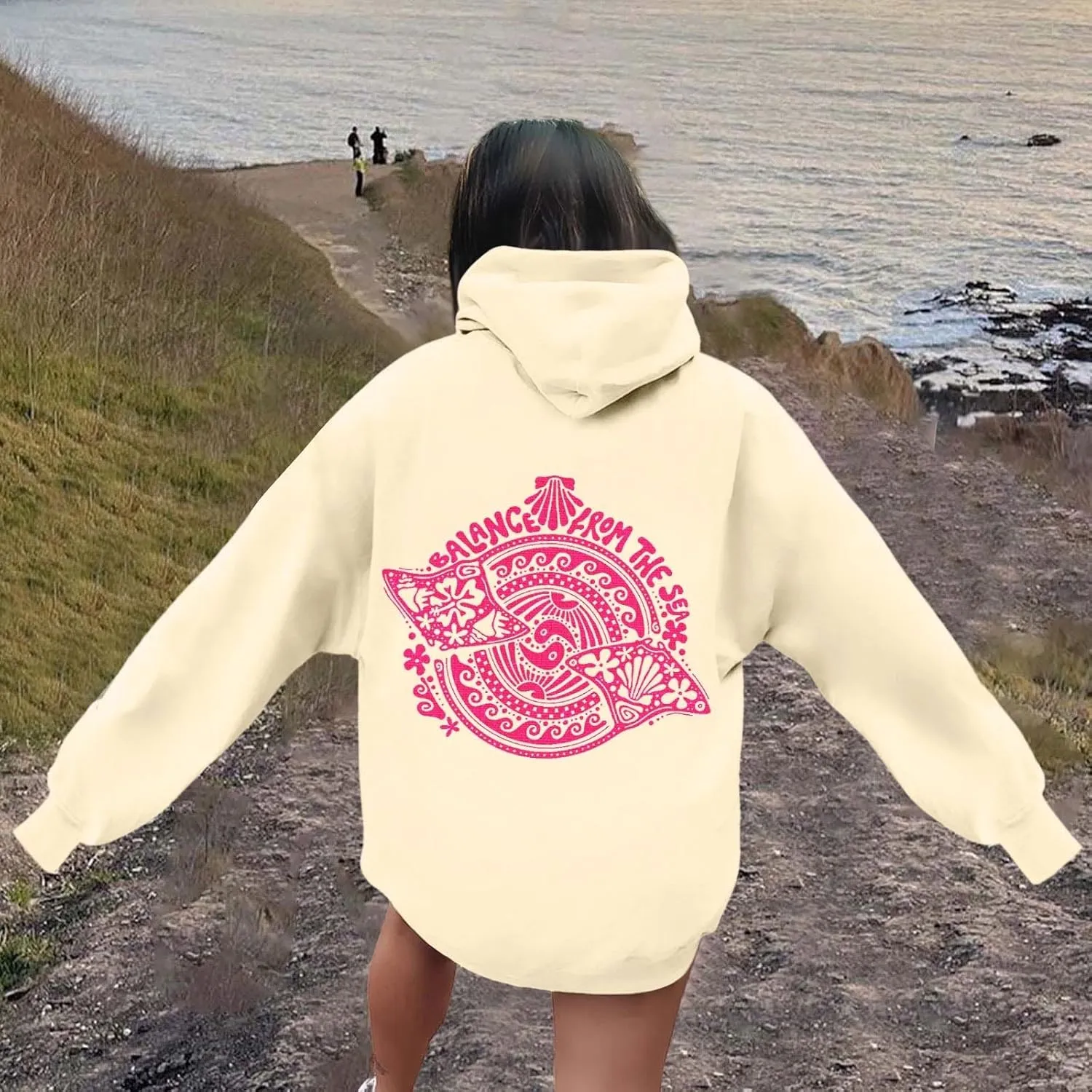 Women's Oversized Sweatshirt Graphic Hoodies Casual Long Sleeve Loose Pullover Tops with Pocket