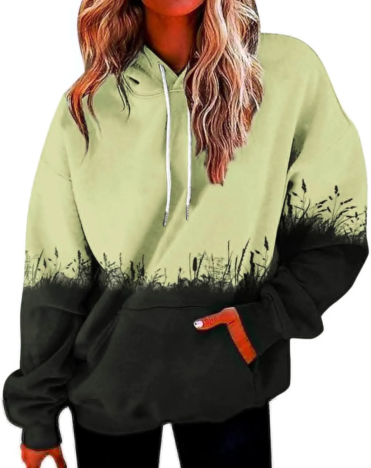 Women's Painted Oversized Hoodies Long Sleeve Drawstring Pullover Tops with Pockets 2024 Fall Trendy Loose Sweatshirt