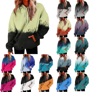 Women's Painted Oversized Hoodies Long Sleeve Drawstring Pullover Tops with Pockets 2024 Fall Trendy Loose Sweatshirt