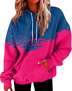 Women's Painted Oversized Hoodies Long Sleeve Drawstring Pullover Tops with Pockets 2024 Fall Trendy Loose Sweatshirt