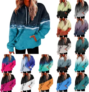 Women's Painted Oversized Hoodies Long Sleeve Drawstring Pullover Tops with Pockets 2024 Fall Trendy Loose Sweatshirt