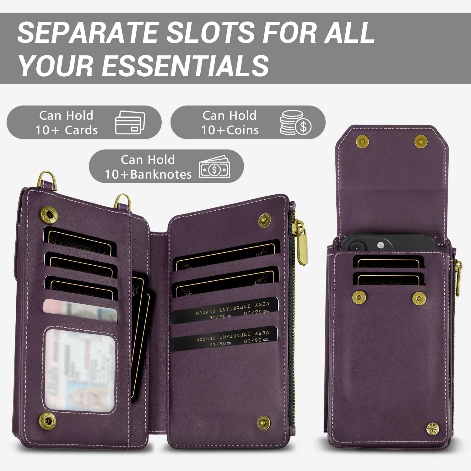 Women's RFID Crossbody Phone Bag, Crossbody Cell Phone Wallet - Adjustable straps Bag with 8 Card Slots & ZipperSlot