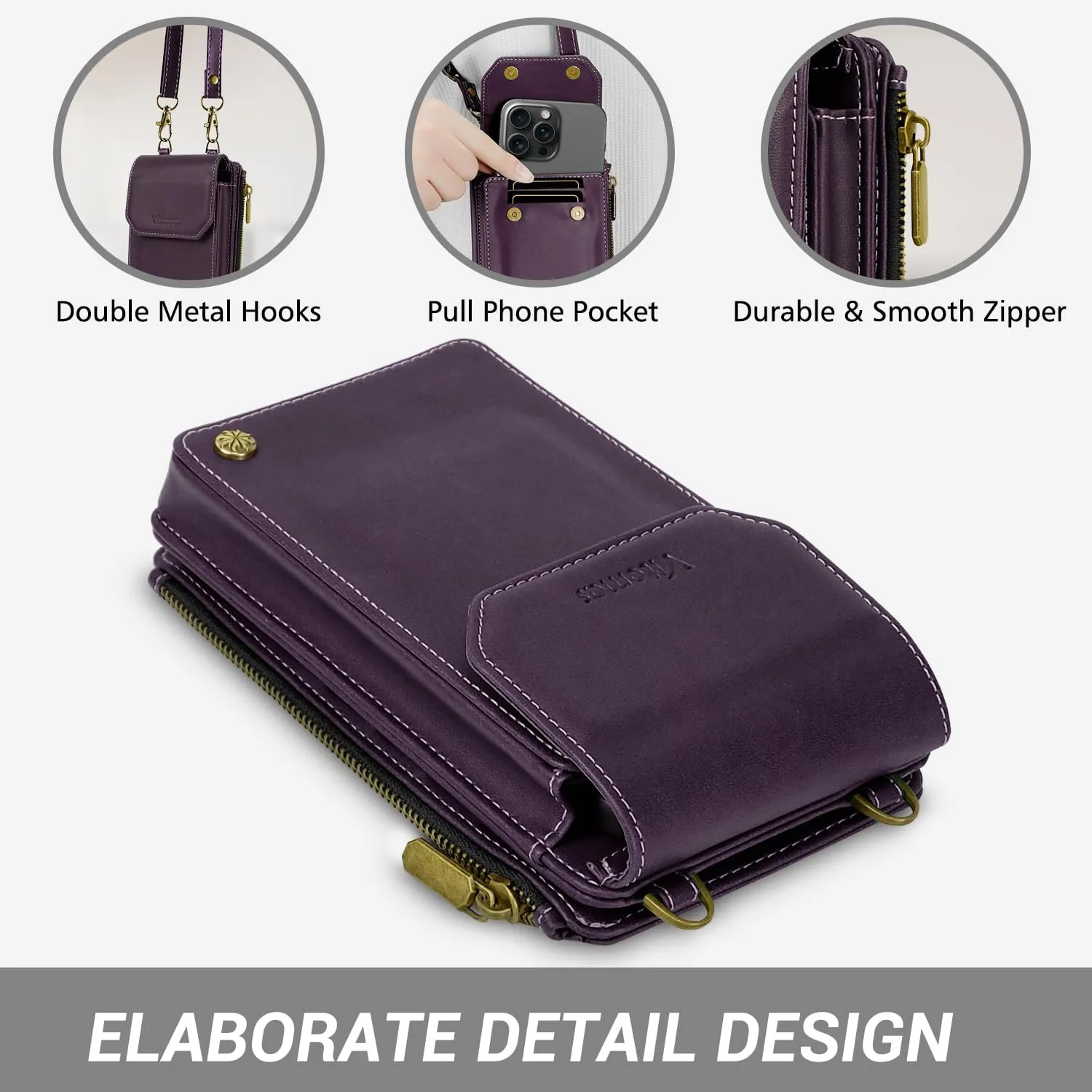 Women's RFID Crossbody Phone Bag, Crossbody Cell Phone Wallet - Adjustable straps Bag with 8 Card Slots & ZipperSlot