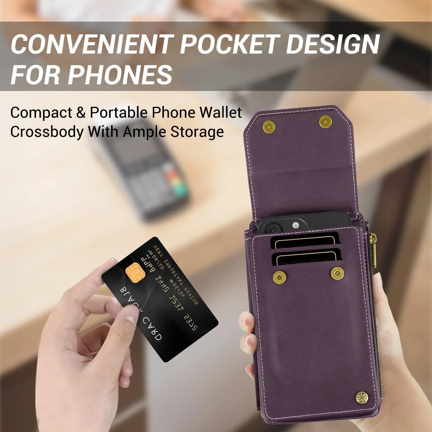 Women's RFID Crossbody Phone Bag, Crossbody Cell Phone Wallet - Adjustable straps Bag with 8 Card Slots & ZipperSlot