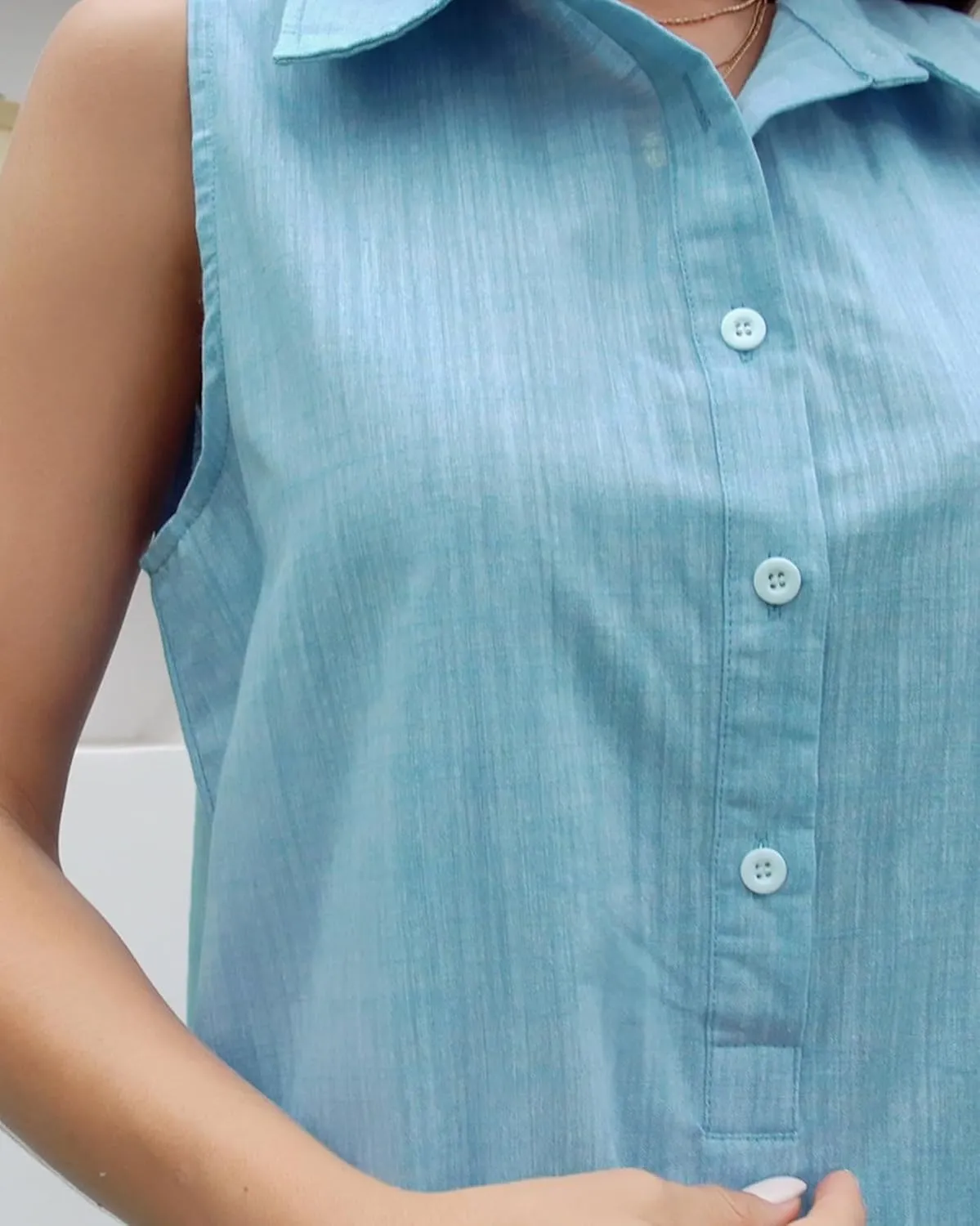 Womens Sleeveless Shirt Dress Ruffle Hem Cotton Tunic Tank Dress Button Up Swing Shift Mini Dresses