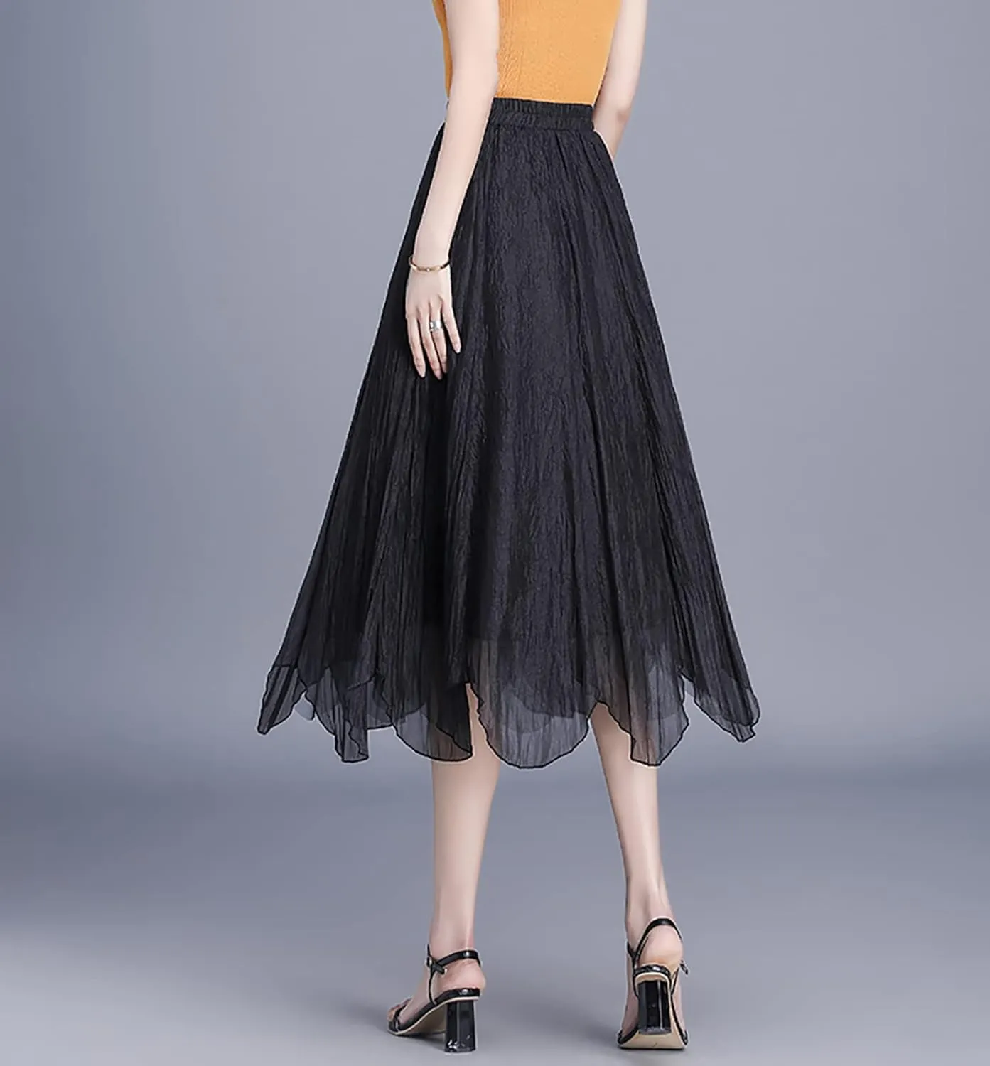 Womens Tulle Skirt Elastic High Waist Pleated A-line Fairy Skirt Layered Mesh Flowy Tutu Skirts