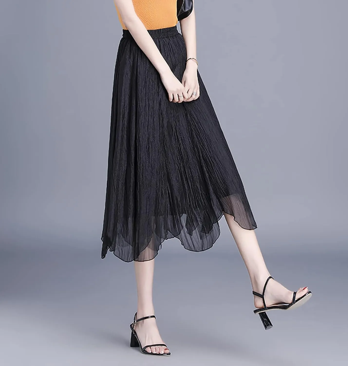 Womens Tulle Skirt Elastic High Waist Pleated A-line Fairy Skirt Layered Mesh Flowy Tutu Skirts