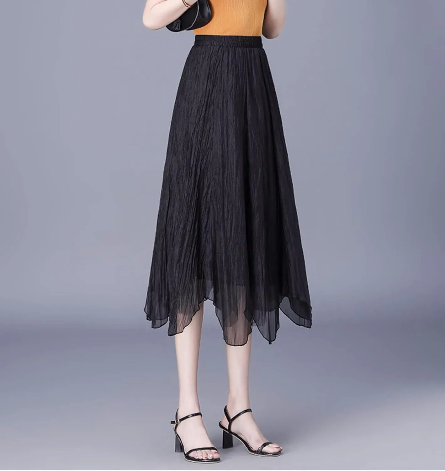 Womens Tulle Skirt Elastic High Waist Pleated A-line Fairy Skirt Layered Mesh Flowy Tutu Skirts