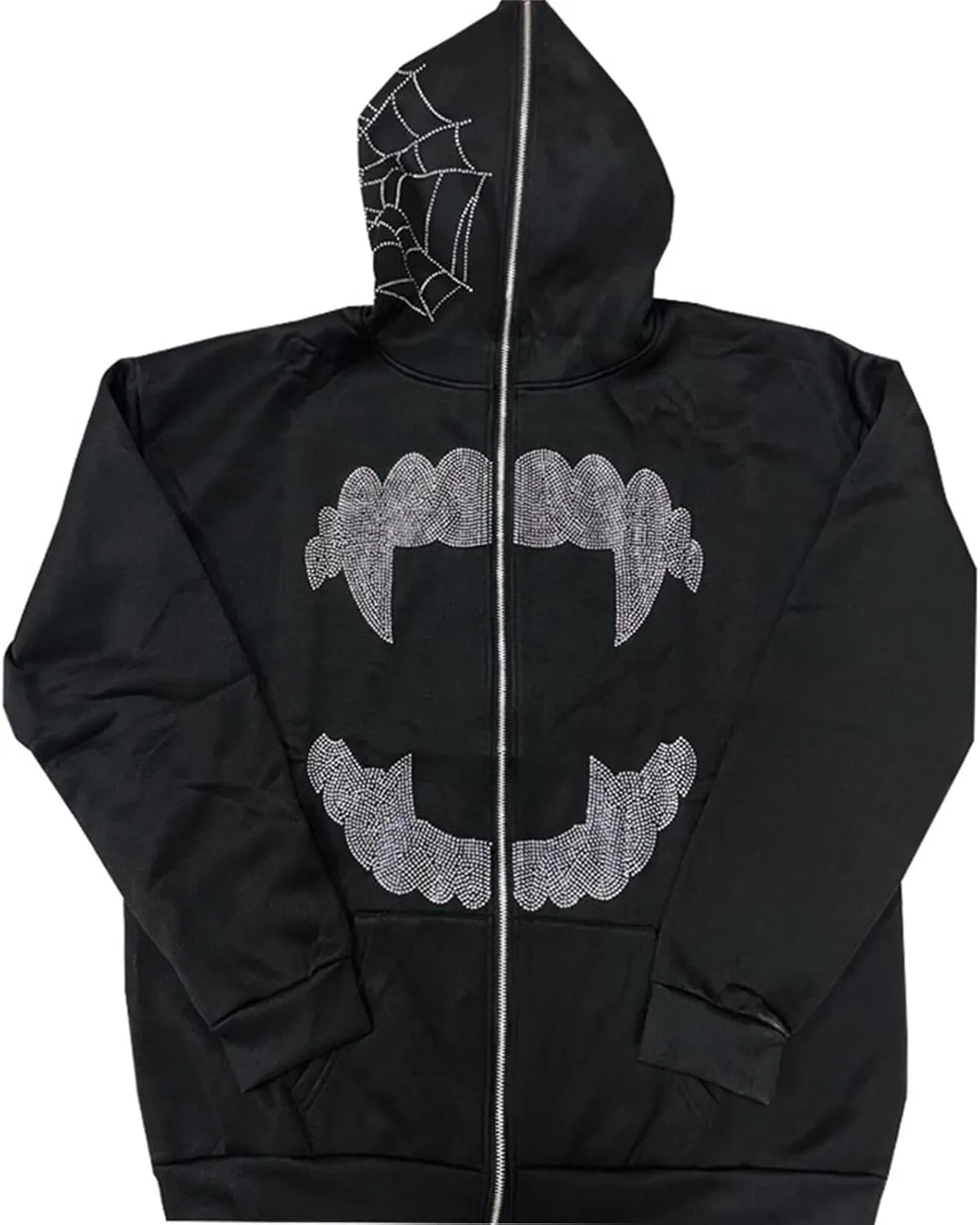Womens Y2K Zip Up Hoodie Men Long Sleeve Rhinestone Graphic Sweatshirts Halloween Oversized Goth Jacket Streetwear