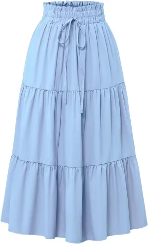 XOWRTE Floral Maxi Skirt for Women Summer Comfy Tiered Elastic High Waisted Skirts Vacation A Line Flowy Long