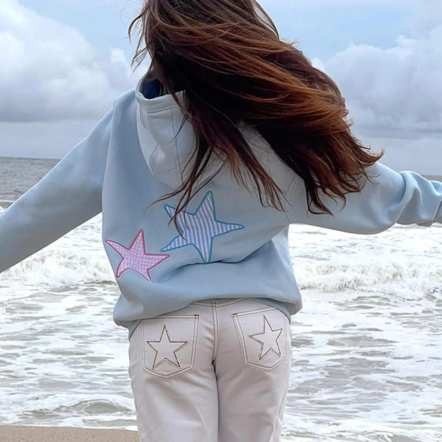 Y2k Hoodies Teen Girls Oversized Graphic Sweatshirt Women Pullover Tops Cute Embroidery Preppy Aesthetic Shirts