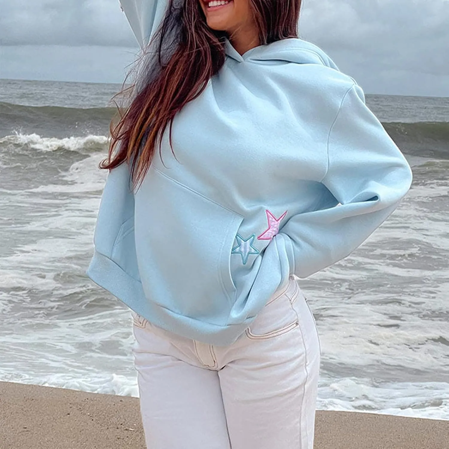 Y2k Hoodies Teen Girls Oversized Graphic Sweatshirt Women Pullover Tops Cute Embroidery Preppy Aesthetic Shirts