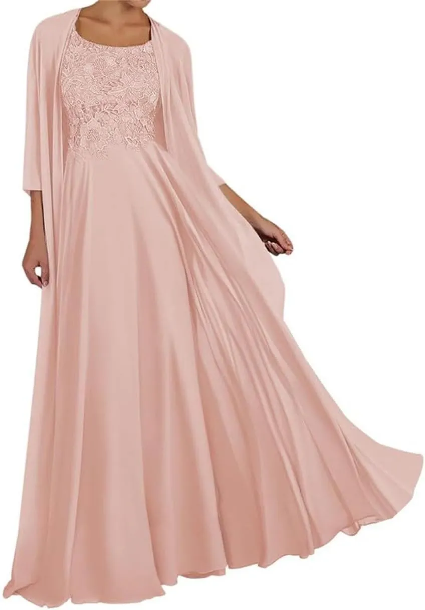 YRGERATON Mother of The Bride Groom Dresses for Wedding 3/4 Long Sleeve Chiffon Evening Grandmother Gowns JF64