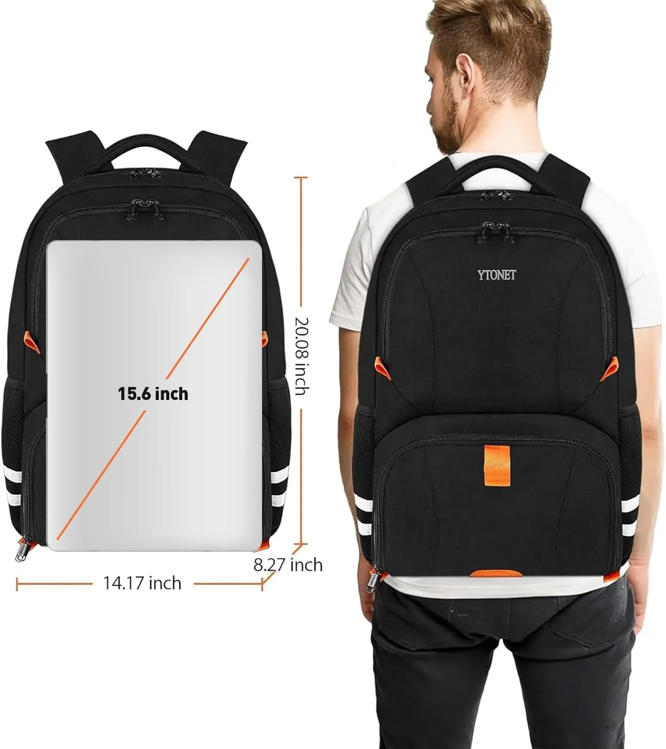 Ytonet Gym Backpack For Men Women, Travel Sports Track Bag With Shoe Compartment USB Charging Port, Large Workout Laptop Backpack Water Resistant College Bag Fit 15.6 Inch, Camping, Black