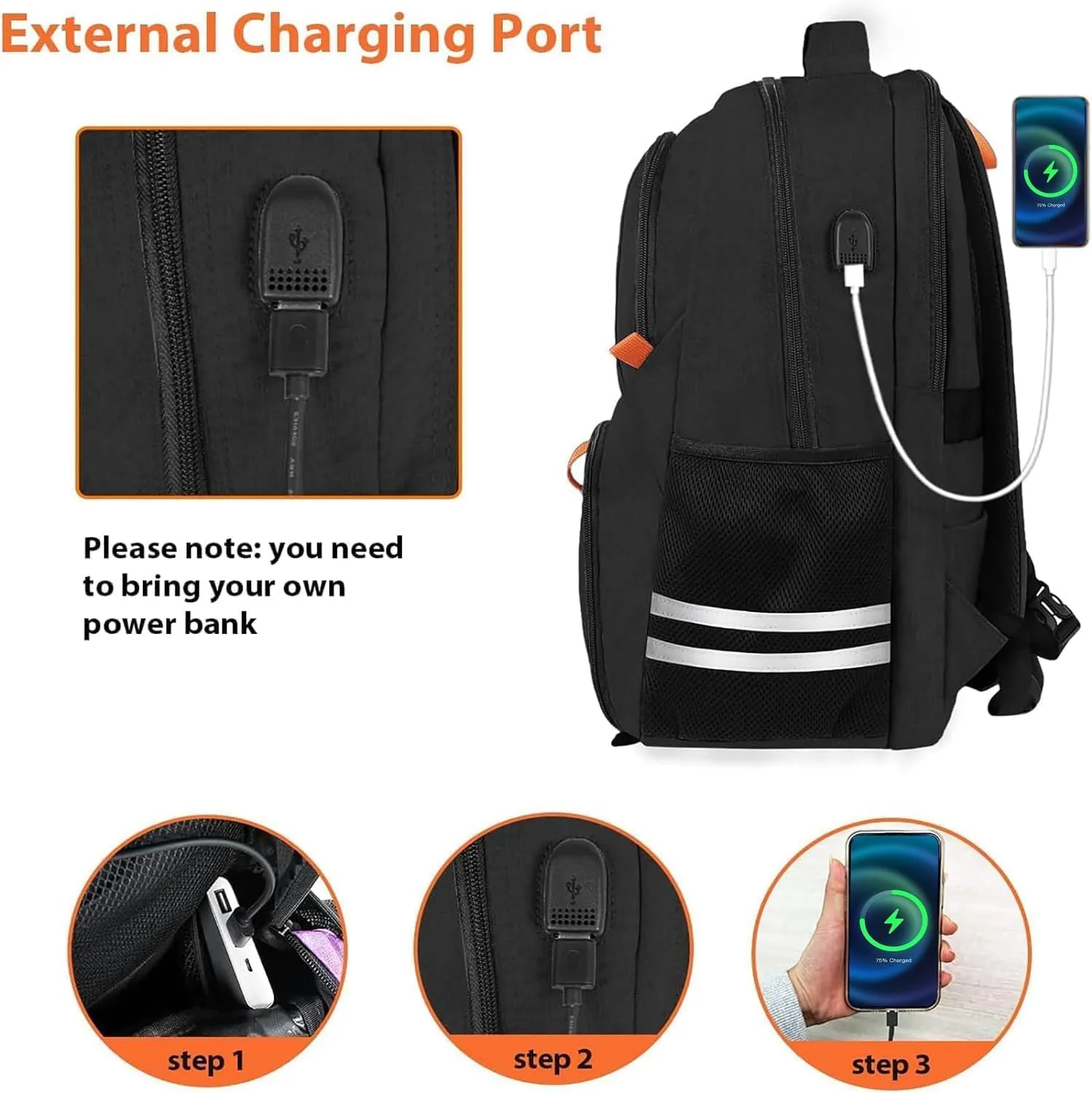 Ytonet Gym Backpack For Men Women, Travel Sports Track Bag With Shoe Compartment USB Charging Port, Large Workout Laptop Backpack Water Resistant College Bag Fit 15.6 Inch, Camping, Black