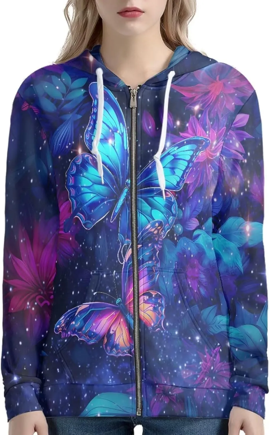 Zip Up Hoodie Women Long Sleeve Oversized Sweatshirts Fall Y2K Hoodie Jacket with Pockets